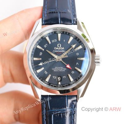 High Quality Replica OMEGA Seamaster Cowhide Dark blue 316 stainless steel Strap Dark blue Face Dial Silver Bezel Fashion Watch 43mm